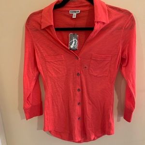 NWT Express 3/4 Sleeve deep coral shirt size XS